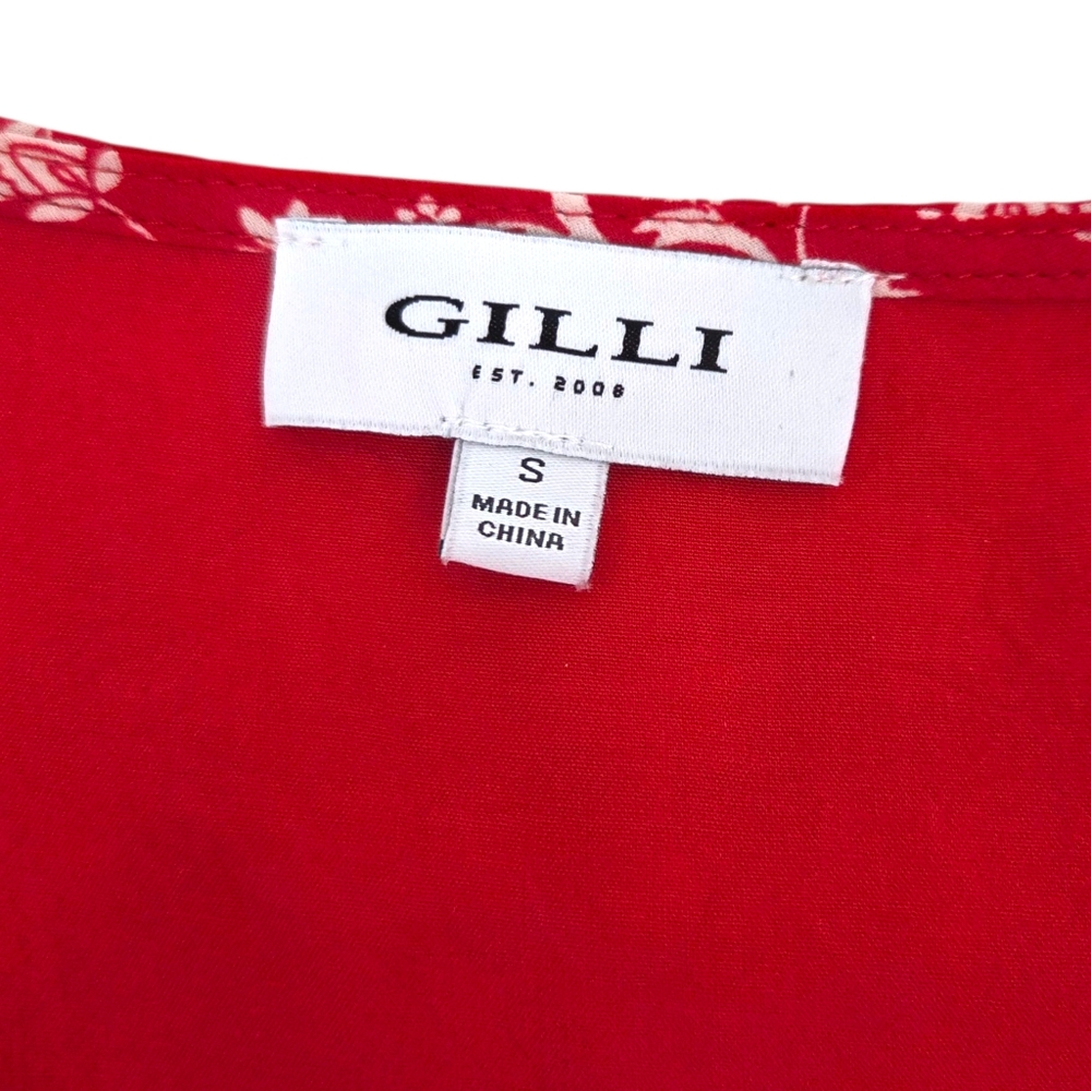 Gilli Midi Prairie Dress Milkmaid Country Womens Small Red Ruffle Tiered Floral - Picture 7 of 10